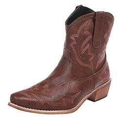 Fulidngzg Festival Schuhe Damen, Biker Cowboy Cowboystiefel Boots Weiter Schaft Festival Stiefel Hippie Elegant Westernstiefel mit Absatz Hohe Stiefeletten Leder Western Braune Westernreitstiefel von Fulidngzg