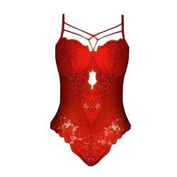 Fulidngzg Frauen+Unterwäsche+Dessous Mollige Reizwäsche Outfit Netz Spitze mit Loch Unterwäsche Rote Ouvert Mollig Babydoll Durchsichtige Curvy Bodysuit Erotisch Sm Grosse Grössen Body Dessous-Sets von Fulidngzg