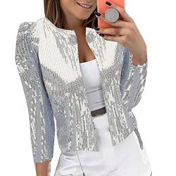 Fulidngzg Glitzer Blazer Damen Festlich Bunt Langarm Bolero Glitzer Jacke Festlich Gold Glitzer Blazer Sweatblazer Oversize Sportlich Basics Pailletten Blazer Pailletten Jacke von Fulidngzg