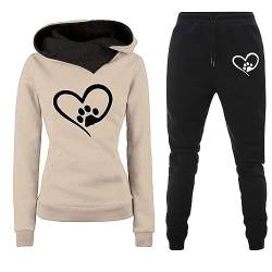 Fulidngzg Heartbeat Jogginganzug Damen Herbst Winter Gefütterte 2 Teiler Jogginganzug Hoodie Kuschelig Freizeit Sportanzug Hausanzug Elegant Y2K 2023 Trainingsanzug Große Größen Fitness Zweiteiler von Fulidngzg