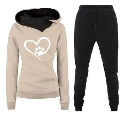 Fulidngzg Heartbeat Jogginganzug Damen Herbst Winter Gefütterte 2 Teiler Jogginganzug Hoodie Kuschelig Freizeit Sportanzug Hausanzug Elegant Y2K 2023 Trainingsanzug Große Größen Fitness Zweiteiler von Fulidngzg