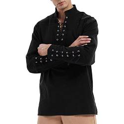 Fulidngzg Hemd Leinen Herren, Cosplay 4XL Kettenhemd Gothic Historische Vintage Mittelalter Hemd Langarm Sommer Hemd Ohne Kragen Blanc Du Nil Seidenhemd Slim Fit Steampunk Sommerhemd Piratenkostüm von Fulidngzg