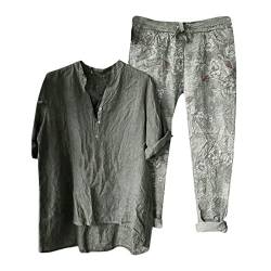 Fulidngzg Hosenanzüge Für Damen Locker Leinen Änzuge Jumpsuit Sommer Leinenbluse Und Leinenhose Sportlich Große Größe Zweiteiler Jogginganzug Modern Hosenanzug Streetwear Overall Freizeitanzug von Fulidngzg