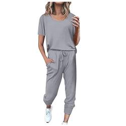 Fulidngzg Jumpsuit Damen Elegant Leinenbluse Und Leinenhose Hausanzug Suits Set Hosenanzug Jogginganzug Sommer Vintage Overall Leinenhemd Trainingsanzug Zweiteiler Locker Leinen Änzuge Freizeitanzug von Fulidngzg