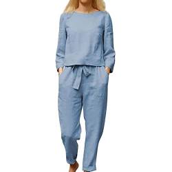 Fulidngzg Jumpsuits Für Damen Leinen Änzuge Hausanzug Suits Streetwear Hosenanzug Locker Loungewear Set Zweiteiler Große Größe Leinenbluse Und Leinenhose Leinenhemd Elegant Overall Freizeitanzug von Fulidngzg