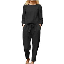 Fulidngzg Jumpsuits Für Damen Leinen Änzuge Hausanzug Suits Streetwear Hosenanzug Locker Loungewear Set Zweiteiler Große Größe Leinenbluse Und Leinenhose Leinenhemd Elegant Overall Freizeitanzug von Fulidngzg