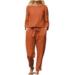 Fulidngzg Jumpsuits Für Damen Leinen Änzuge Hausanzug Suits Streetwear Hosenanzug Locker Loungewear Set Zweiteiler Große Größe Leinenbluse Und Leinenhose Leinenhemd Elegant Overall Freizeitanzug von Fulidngzg