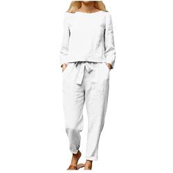 Fulidngzg Jumpsuits Für Damen Leinen Änzuge Hausanzug Suits Streetwear Hosenanzug Locker Loungewear Set Zweiteiler Große Größe Leinenbluse Und Leinenhose Leinenhemd Elegant Overall Freizeitanzug von Fulidngzg