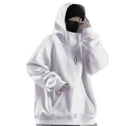 Fulidngzg Kapuzenpullover Herren Fleece Pulli Kapuzenpullover Cyberpunk Ninja Hoodie Rollkragenpullover 3XL Oversized Pullover Hip Hop Vintage Winterpullover Sweater Fleecepulli von Fulidngzg