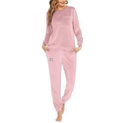 Fulidngzg Kuschelanzug Damen, Flauschig Lang Pyjama Set Kuschelschlafanzüge Flanell Warmer Kuschelanzug Schlafanzug Kuschelig Frottee Hausanzug Homewear Baumwolle Winter Plüschpyjamas Kuschelhose von Fulidngzg