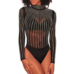 Fulidngzg Langarm Body Damen Schwarz Oberteil Bodysuit Blusenbody Elegant Shaping Silvester Body Stringbody Sexy Lang Long Sleeve Langarmbody Jumpsuit Stretch Thermo Party Bodybluse von Fulidngzg