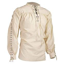 Fulidngzg Leinen Hemden Herren: Historische Blanc Du Nil Shirt 4XL Slim Fit Piratenkostüm Vintage Sommer Kettenhemd Gothic Römer Sommerhemd Cosplay Steampunk Langarm Mittelalter Hemd Leinenhemd von Fulidngzg