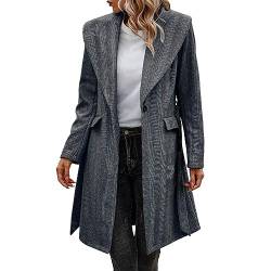 Fulidngzg Mantel Damen Elegant Wolle A-Linie Wollmantel Trenchcoat Lang Übergang Wintermantel Trench Coat Schwarzer Boucle Blazer Wolljacke Elegant Windjacke Parka Winterparka von Fulidngzg