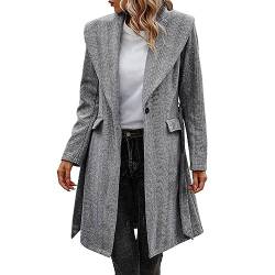 Fulidngzg Mantel Damen Elegant Wolle A-Linie Wollmantel Trenchcoat Lang Übergang Wintermantel Trench Coat Schwarzer Boucle Blazer Wolljacke Elegant Windjacke Parka Winterparka von Fulidngzg