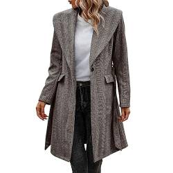 Fulidngzg Mantel Damen Elegant Wolle A-Linie Wollmantel Trenchcoat Lang Übergang Wintermantel Trench Coat Schwarzer Boucle Blazer Wolljacke Elegant Windjacke Parka Winterparka von Fulidngzg