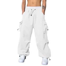 Fulidngzg Parachute Pants Men mit Tunelzug und Seitetaschen Modern Cargohose Parachute Pants Schwarz Lange Anglerhose Fallschirmhose Weite Jogger Cargo Hose Arbeitshose Vintage Schlaghose Sweatpants von Fulidngzg