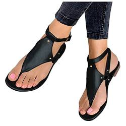 Fulidngzg Römersandalen Damen Leder Retro Bohemia Strand Schuhe Elegant Flach Toe Flip Flops Freizeithose Sommerschuhe Zehentrenner von Fulidngzg