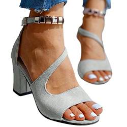 Fulidngzg Sandaletten Damen mit Absatz Silber Gold Elegant Sommer Riemchensandalen High Heels Schuhe Sommerschuhe Peeptoe Sandalen von Fulidngzg