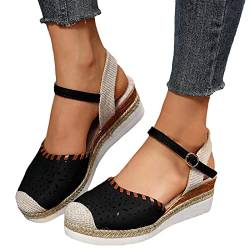 Fulidngzg Sandaletten Damen mit Keilabsatz: Weite H Schwarz Geschlossene Sandalen Keilabsatz Espadrille Römer Elegant Bequem Sommer Pumps Keilabsatz Sommersandaletten Wedges Plateau Sandalen von Fulidngzg