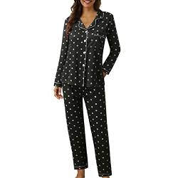 Fulidngzg Schlafanzüge für Damen Cute Lounge Set Pyjama Sexy Frottee Nachtwäsche Hausanzug Baumwolle zum Knöpfen Schlafanzug Freizeitanzug Lang Große Größen Kuschelig Schlafhosen von Fulidngzg