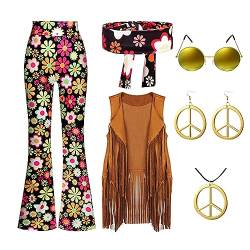 Fulidngzg Schlaghose Damen 70er Hippie Schwarz Jazzpants Jogginghose Yogahose Palazzo High Waist Sommerhose Gymnastikhose Freizeithose Sportleggins Bunt Sporthose Blumen Boho Strandhose Caprihose von Fulidngzg