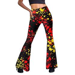 Fulidngzg Schwarze Schlaghose Damen Stoff Jogginghose Freizeithose Jazzpants Palazzo Gymnastikhose Bunt High Waist Caprihose Bootcut Fitnesshose Sportleggins Boho Strandhose 70er Sommerhose Yogahose von Fulidngzg