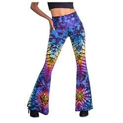 Fulidngzg Schwarze Schlaghose Damen Stoff Jogginghose Freizeithose Jazzpants Palazzo Gymnastikhose Bunt High Waist Caprihose Bootcut Fitnesshose Sportleggins Boho Strandhose 70er Sommerhose Yogahose von Fulidngzg