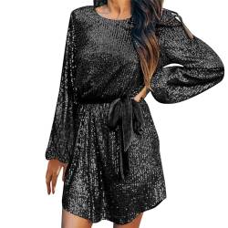 Fulidngzg Sexy Kleid Damen mit Gürtel Partykleid Glitzerkleid Party Sexy Cocktailkleid Abendkleider Pailletten für Mollige Festkleider Minikleid Cocktail Schickes Silvesterkleid von Fulidngzg