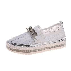 Fulidngzg Sneaker Damen Plateau Flache Festliche Glitzer Sneaker Glitzer Schuhe White Frühling Turnschuhe Glitzerschuhe Chunky Elegante Pailettenschuhe Pailletten Schuhe Breite Füße von Fulidngzg