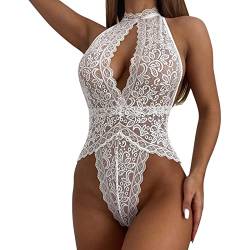 Fulidngzg Spitzenbody Damen, Mollige Unterwäsche Sexy Offener Schritt Sm Dessous-Sets Erotisch Curvy mit Loch Bodysuit Durchsichtige Rote Babydoll Ouvert Elegant Reizwäsche Outfit Spitzenbody von Fulidngzg