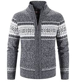 Fulidngzg Strickfleecejacke Herren: mit Kragen Strick Fleecejacke Cardigan Ohne Kapuze Oktoberfest Trachtenjacke mit Reissverschluss Norweger Schwarz Sweatjacke Übergrößen Wolle Trachtenstrickjacke von Fulidngzg