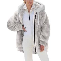 Fulidngzg Teddy Mantel Damen Dicke Gefüttert Teddyfleece Jacke Teddyjacke Flauschig 2023 Plüschjacke Herbstjacke mit Kapuze und Taschen Reißverschluss Elegant Kuscheljacke Winterjacke Kuschel Jacke von Fulidngzg