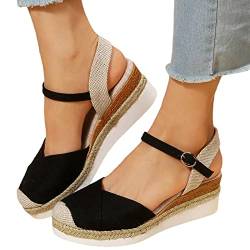 Fulidngzg Wedges Damen Keilabsatz: Schwarz Weite H Bequem Breite Füße Sommersandaletten Geschlossene Sandalen Weiß Sommer Boho Römer Wedges Plateau Sandalen Pumps Keilabsatz Keilabsatz Espadrille von Fulidngzg