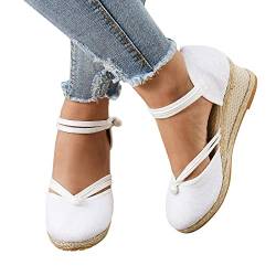 Fulidngzg Wedges Damen: Römer mit Absatz Boho Weiß Weite H Wedges Plateau Sandalen Breite Füße Gothic Keilabsatz Schuhe Keilabsatz Espadrille Geschlossene Sandalen Sommersandaletten von Fulidngzg