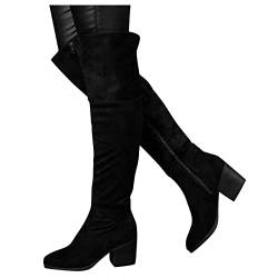 Fulidngzg Winterstiefel Damen Wasserdicht Gefüttert Leder Warme Reitstiefel Elegant Vintage High Heels Kniehohe Stiefel Cowboystiefel Overknees Lange Hohe Stiefel Winterschuhe Langschaftstiefel von Fulidngzg