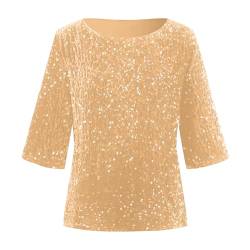 Glitzer Oberteile Damen Festlich Schwarz Gold Silber für Party Metallic Hemden Sparkle Shimmer Kurzarm Elegant Sexy Top Shirt Bluse T-Shirt von Fulidngzg