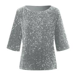 Glitzer Oberteile Damen Festlich Schwarz Gold Silber für Party Metallic Hemden Sparkle Shimmer Kurzarm Elegant Sexy Top Shirt Bluse T-Shirt von Fulidngzg