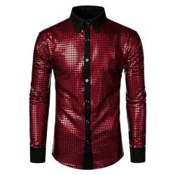 Glitzerhemd Herren: Mode Glitzer Hemd Pailletten Hemd Bunte Langarm Pailletten Oberteil Glitzerhemd Faschings Gold 70er 80er Jahre Outfit Disco Hemd Hippie Lustig Party Hemd von Fulidngzg