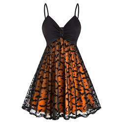 Halloween Kostüm Damen Kürbis Gruselig Große Größen 50er Jahre Vintage Rockabilly Kleider Spaghettiträger Ärmellos Elegant A Linie Festliche Kleider Herbst Lang Sexy Partykleid Halloween Kleid 2023 von Fulidngzg