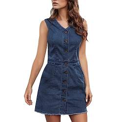 Jeanskleid Damen Knielang Knöpfe Jeanskleid Freizeitkleid Luftig Elegant Damenkleider Blusenkleid Frühling Curvy Sommerkleid Jeansbluse Leicht 50 Style Hemdkleid Jeanshemd von Fulidngzg