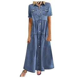 Kleider Damen Lang Knöpfe Blusenkleid Damenkleider 50 Style Frühling Freizeitkleid Jeansbluse Leicht Luftig Sommerkleid Jeanskleid Elegant Boho Hemdblusenkleid Hemdkleid von Fulidngzg