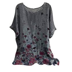 Leinenbluse Mittelalter Damen Hemdbluse Sommer Oberteile Longbluse Lang Große Größen Leinen Blusenshirt Leinen Bluse mit Blumen Hemd Shirt Longshirt Leinenhemd Oversize Tunika Blusenshirt von Fulidngzg