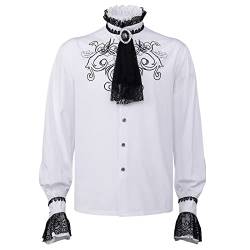 Leinenhemd+Herren Historische Blanc Du Nil Leinen Hemden Cosplay Leinen Kettenhemd 4XL Slim Fit Mittelalter Hemd Gothic Sommer Piratenkostüm Wikinger Langarm Römer Sommerhemd Leinen Shirt von Fulidngzg