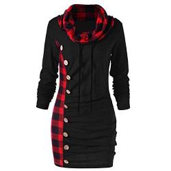 Longtops Damen Lang Grosse Grössen Langarm Lang Lässig Warm Kleider mit Ausschnitt Herbst Winter XXXL Oversize Shirt Longshirt Schwarze Grau von Fulidngzg