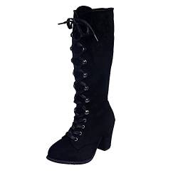 Overknees Stiefel Damen Leder Vintage Overknees Langschaftstiefel Winterstiefel Western Schnürung Reitstiefel Winterschuhe Elegant Winter Kniehohe Stiefel Cowboystiefel High Heels Lange Hohe Stiefel von Fulidngzg