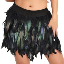 Pfau Kostüm Damen Karneval Tüllrock Papagei Kostüm Festlich Gothic Minirock Karnevalskostüme Schwarz Kurz Pfau Kostüm Federrock Cosplay Tanzkleid Tanzrock Feder Rock von Fulidngzg