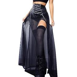 Sexy Outfit Für Damen: High Waist Rave Outfit Trachtenrock Rockabilly Curvy Gothic Rock Fransen Knielang Mittelalter Kleidung Viktorianisches Party Festival Outfit Modern Cosplay Piratenkostüm von Fulidngzg