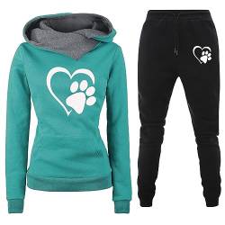 Sportanzug Damen, Fitness Heartbeat Print Jogginganzug Sportanzug Große Größen Basic Herbst Winter Trainingsanzug Hausanzug Plissee Baumwolle Freizeit 2 Teiler Y2K 2023 Streatwear von Fulidngzg