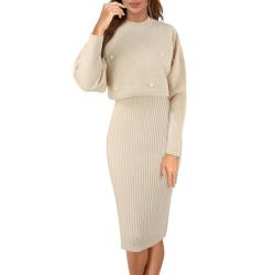 Strickkleid Damen Herbst Winter 2 Teiler Sweater Kleid Pullikleid Warm mit Pullover Winterkleider Strickkleid Schnitt Grobmaschig Zweiteiler Party Outfit Enges Herbst Herbstkleid von Fulidngzg