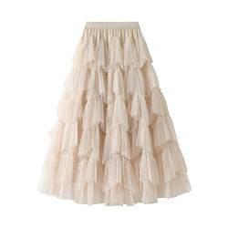 Tüllrock Rosa Damen Festival Tulle Skirt Gelb Erwachsene Tüll Rock Tütü Karneval Lang Unterrock Mini Rock Pettycode Vintage Petticoat Rockabilly Durchsichtig Bunt Ballettrock von Fulidngzg